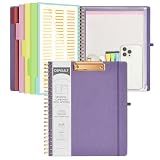 Ospelelf Foldable Spiral Clipboard Folio with Storage Zipper Pouch, 5 Plastic Folders with 10 Pockets,Refillable Lined Notepad (11" x 8.5"), Hardcover Project Organizer with 39 Stickers (Purple)