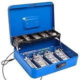 Parrency Cash Box with Combination Lock，Durable Metal Cash Box with Money Tray，Lock Box Safe Storage Security Locker with Security Cable,Blue