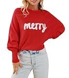 Scgirl Womens Merry Christmas Sweaters Long Batwing Sleeve Sweater Loose Fit Pullover Top Sweaters (S,Christmas Red)