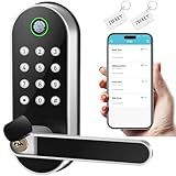 Keyless Entry Fingerprint Smart Lock with Handle & Keypad: Sifely Biometric Digital Electronic Lock with Code, Electric Deadbolt Door Knob for Front, Interior, Exterior & Bedroom Doors (Silver)