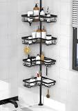 KEGII Corner Shower Caddy Tension Pole - Shower Tension Rod Organizer, Floor to Ceiling Shower Caddy 25-114.2 inch, Towel Rack Corner Waterproof, Black