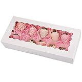 Tcoivs 30-Pack Cookie Boxes 12.5" x 5.5" x 2.5", Bakery Boxes with Window, Auto-Popup Treat Boxes for Pastries (White)