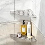 BWE 10" Corner Shower Shelves, 304 Stainless Steel Floating Corner Sheves for Wall, Heavy Duty Recessed Bathroom Shower Shelves Slot Design for Tiled Wall, No Drilling Needed 2 Pack Brushed Nickel