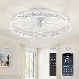 LEDIARY 20 Inch Low Profile Ceiling Fans with Lights and Remote, Fandelier Ceiling Fan Flush Mount, 3000K-6000K Dimmable LED Fan Light, White Modern Ceiling Fans with Lights for Bedroom