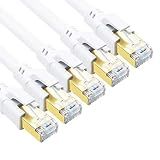 Yauhody CAT 8 Ethernet Cable, 1.5ft (5 Pack) Ultra High Speed 40Gbps 2000MHz SFTP CAT8 Cable LAN Internet Network Cord with Gold Plated RJ45 Connector for Gaming, Router,Modems,PC (1.5ft/5 Pack/White)