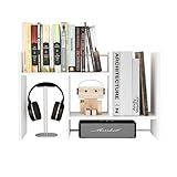 FNBAR Desktop Organizer Shelf, Adjustable Wooden Double-Tier H-Shape Mini Bookcase, Multi-Use Office Storage Rack for Desk Top/Corner, Table Top Shelving & Office Organization Accessories (White)