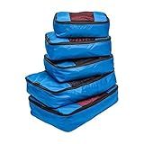 TravelWise 5 Piece Packing Cubes Set, Lightweight Luggage Organizer with Mesh Panels and 2 Way Zippers, Includes Small, Medium and Large Cubes for Travel, Blue