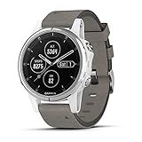 Garmin fenix 5S Plus, Smaller-Sized Multisport GPS Smartwatch, Features Color Topo Maps, Heart Rate Monitoring, Music Contactless Payment, Silver/White with Gray Suede Band