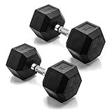 CAP Barbell 50 LB Rubber Coated Hex Dumbbell Hand Weight - Pair | Chrome Handle