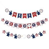 Adecortalk We Are So Proud of You Banner Welcome Home Banner for Retirement Patriotic Soldier Army Military Going Away Party Decorations Graduation Party Supplies (Blue White)