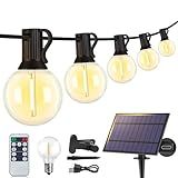 Larkvue 25FT Solar String Lights Outdoor with Remote, Waterproof Dimmable 3 Modes Patio Lights with 10+1 LED Shatterproof G40 Bulbs for Backyard-Black