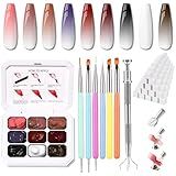 Sponge Pat Paint Nail Gel & Tools Kit, 9 Colors Ombre Nails Gradient Gel Nail Blush Blooming Aura Nails Drawing Stripper Floral Painting Nail Art, No Wipe, UV/LED Curing (9 Colors Set H)