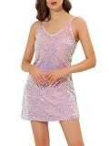 Allegra K Women's Glitter Sequin Dress V Neck Spaghetti Strap Halloween Mini Party Dress Clubwear X-Small Pinks