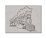 Locomotive Train Stencil Steam Engine Template Reusable for Painting on Walls, Wood, Arts and Crafts (429) - 8.5 x 11 Inches