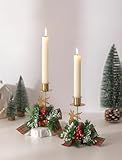 Romadedi Candle Holders Christmas Decor: Gold Reindeer Candlestick Red Berry Decoration for Taper Table Centerpiece Festive Ornaments Mantel Home, Set of 2
