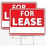 2PC For Lease Sign with Stakes, 17 Inches by 13 Inches - Double Sided Signs - Corrugated Plastic - Now Leasing Signs for Commercial Real Estate