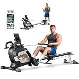 pooboo Rowing Machines for Home, Magnetic Rowing Machine with Adjustable Resistance, Folding Rower Machine of Quiet, 350lbs Weight Capacity, Comfortable Seat Cushion, LCD Monitor, App Support