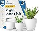 Lifemaster Eco Friendly Plant Pot Set - 10-Pack Home Decor Flower Indoor and Outdoor Plastic Pots with Drainage Holes, Assorted Sizes (7", 6.6", 6", 5.3", 4.8") - Stackable Garden Versatile Planters