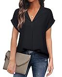 Timeson Womens Blouses for Work Professional: Business Attire Dress Shirts Short Sleeve - Work Clothes for Women Office Summer - Womens Tops Dressy Casual Chiffon Formal Interview Outfits Black M