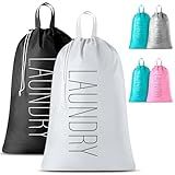 Extra Large Travel Laundry Bag - 2-Pack Fun Print Design Bags for Dirty Clothes - Durable Water-Resistant Fabric - Sturdy Drawstring Closure (Black-White | Laundry)