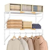 ThreeHio Expandable Closet Shelves Wall Mounted, 2 Pack Closet Shelving with Hanging Rods, Wall Shelving for Walk-in Closet, Hanging Shelves Organizer and Storage for Closet, Laundry