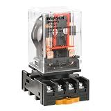 Weasch MK2P-I General Purpose Electromagnetic Power Relay, AC 12V Coil, 8-Pin DPDT with Base Socket PF083A for Industrial Control, HVAC, Motor Automation