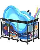 SHAPON Pool Storage Bin XXL Large, Nylon Mesh Pool Float Storage Organizer for Noodles, Goggles, Floats & Balls, Outdoor Pool Toy Storage with Rolling Cart for Swimming Equipments, Black