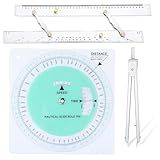 Dunzoom 3 Pcs Marine Navigation Kit, Basic Navigation Set Include 18" Marine Parallel Ruler with Clear Scales, 8" Diameter Nautical Plotter Protractor, 6" Fixed Point Divider for Boat Accessories