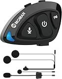 Moman Motorcycle Helmet Headset Speaker, RS-S Motorbike Helmet Headphone HiFi/Noise Cancellation/Auto Answer/FM Radio/AI Voice/IPX6 Waterproof with 2 Type Mics Earphone for All Helmets and Solo Riding