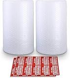 Bubble Cushioning Wrap Rolls, 3/16" x 12" x 72' ft Total [2 Rolls of 36 Feet] Perforated Every 12", 20 Fragile Stickers for Packaging, Shipping, Mailing