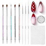 Beetles Nail Art Brushes 8pcs – Crystal Nail Art Tools 5pcs Double-headed Nails Dotting Tool, 3pcs Striping Liner Brushes for Nails with Pearls Bowknot Stickers, DIY Home Salon Manicure Design Tools