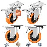 ASRINIEY Caster Wheels, 4" Casters Set of 4 Heavy Duty - Update Dual Locking Casters with ON/OFF Tabs (Easier to Operate), Swivel Plate Caster, No Marks Castor Wheels for Carts Furniture and Workbench