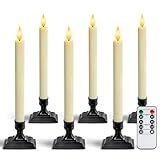 Homemory Real Wax Window Candles with Remote Timer Dimmer, Flameless Taper Candles with Holders, Christmas Candle for Window Battery Operated, LED Candlesticks for Home Holiday Decor,6 Pcs Ivory