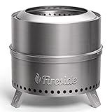 TURBRO 19 Inch Smokeless Fire Pit for Outdoor Wood Burning, Portable 304 Stainless Steel Camping Stove with Stand, Removable Ash Pan, Waterproof Storage Bag, Unique Nested Design, Pluto R19-SS, Silver