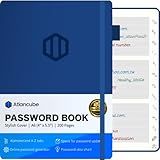 Atlancube Password Book with A-Z tabs | Scan for Online Password Generator | Securely Store 500+ Logins | Compact 4x5.5” | Safe & Practical Password Keeper (Navy Blue)