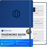 Atlancube Password Book with A-Z tabs | Scan for Online Password Generator | Securely Store 500+ Logins | Compact 4x5.5” | Safe & Practical Password Keeper (Navy Blue)