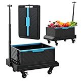 MAXMAN Folding Hand Truck, 132Lbs Heavy Duty Foldable Dolly Cart with 4 Silent Wheels and Adjustable Handle, 2-in-1 Multifunctional Portable Wagon for Moving, Camping, Travel, Shop, Warehouse, Blue