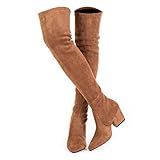 Mtzyoa Over The Knee Boots for Women Brown Size 11 Block Heel Thigh High Suede Long OTK Winter Low Above knee Pointed Toe