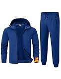 TBMPOY Mens Fleece Lined Hooded Tracksuits Sweatsuits 2 Piece Sets Winter Thermal Jogging Track Sweat Suits Warm Up Outfits Royal Blue L