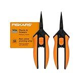 Fiskars Pruning Snips - 6" Garden Shears with Comfort Grip and Spring Action - Sharp and Precise Non-Stick Steel Blades - Quality Pruning Shears for Plants in Grow Tents and Hydroponics - 2 Pack