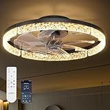 addlon Ceiling Fans with Lights and Remote, 20'' Low Profile Ceiling Fans, 3000-6000K Dimmable Modern Flush Mount LED Fan Light, Fandelier Ceiling Fan for Bedroom, Kitchen, Living Room, Black