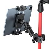 PLDHPRO Tablet Holder for Mic Stand 360° Swivel iPad Music Stand Mount for Microphone with Clamp, Musicians Stage Portable Stands Guitar Tripod Accessories Compatible 5.1-15.6'' Devices