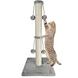Dimaka 29'' Cat Scratching Post, Natural Sisal Rope Scratcher Post, Kitten Claw Scratch with 4 DanglingToy Balls for Large Cats (Grey)