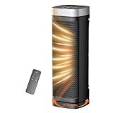 Space Heater, WINHL 17 Inches Electric Heaters for Indoor Use with Thermostat and Remote, 70°Oscillation, 12H Timer, 5 Modes, 1500W PTC Ceramic Fast Safety Heat for Office Bedroom Home