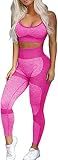 Women Workout Sets 2 Piece Leggings Criss-Cross Sports Bra, Pink S