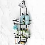 REINHARDT Adjustable Shower Caddy Hanging Rustproof Shower Organizer, Black | Extra Long, No Drilling, Anti-Slip, Shower Caddy Over Showerhead, Fast Draining, Soap Holder, 12 Hooks, Bathroom Accessories