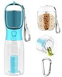20oz Dog Water Bottle with Food Container & Poop Bag Dispenser | Leak-Proof Portable Pet Water Dispenser with Carabiner Clip | for Walking, Hiking, Travel