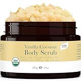 Organic Vanilla Coconut Body Scrub - USA Made Sugar Scrub with Natural Ingredients, Moisturizing Body & Foot Exfoliator for Dry and Sensitive Skin, Removes Dead Skin Cells & Reduces Ingrown Hair