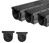 Natotela Deep Profile HDPE Trench Drain-39.4Lx6.1Wx5.5H in. Channel Drain with Grates,3 Pack Total Length 118.11 in, Plastic Yard Drainage System for Outdoor,Downspout,Yard Fence,Pool,Sidewalk,Patio