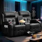 Loveseat Recliner Sofa, Home Theater Seating with Massage, Reclining Loveseats with Console, Wall Hugger RV Couch Movie Theater Chairs, RV Furniture Sofas with USB, Cup Holders, Drawer for Gaming Room